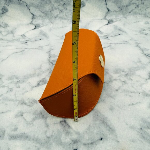 Tory Burch Sunglasses Case, Orange Leather Oval, Gold Logo, Cream Drawstring Bag main image 3
